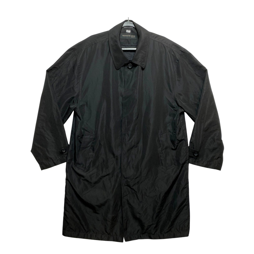 Kenneth Cole New York Trench Coat Mens Size Large Black Button Front Packable